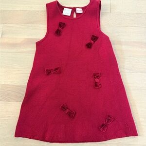 Zara Girls Red Sleeveless Bow-Appliqué Dress